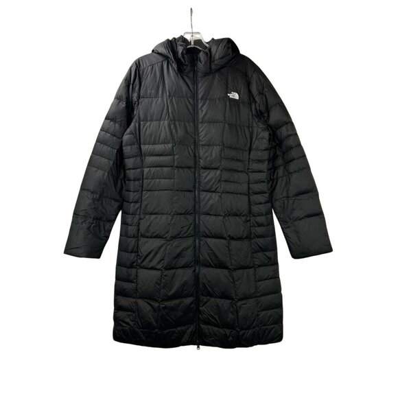 The North Face Women’s Large Long Black Puffer Jacket 550 Hooded Black - Picture 1 of 15